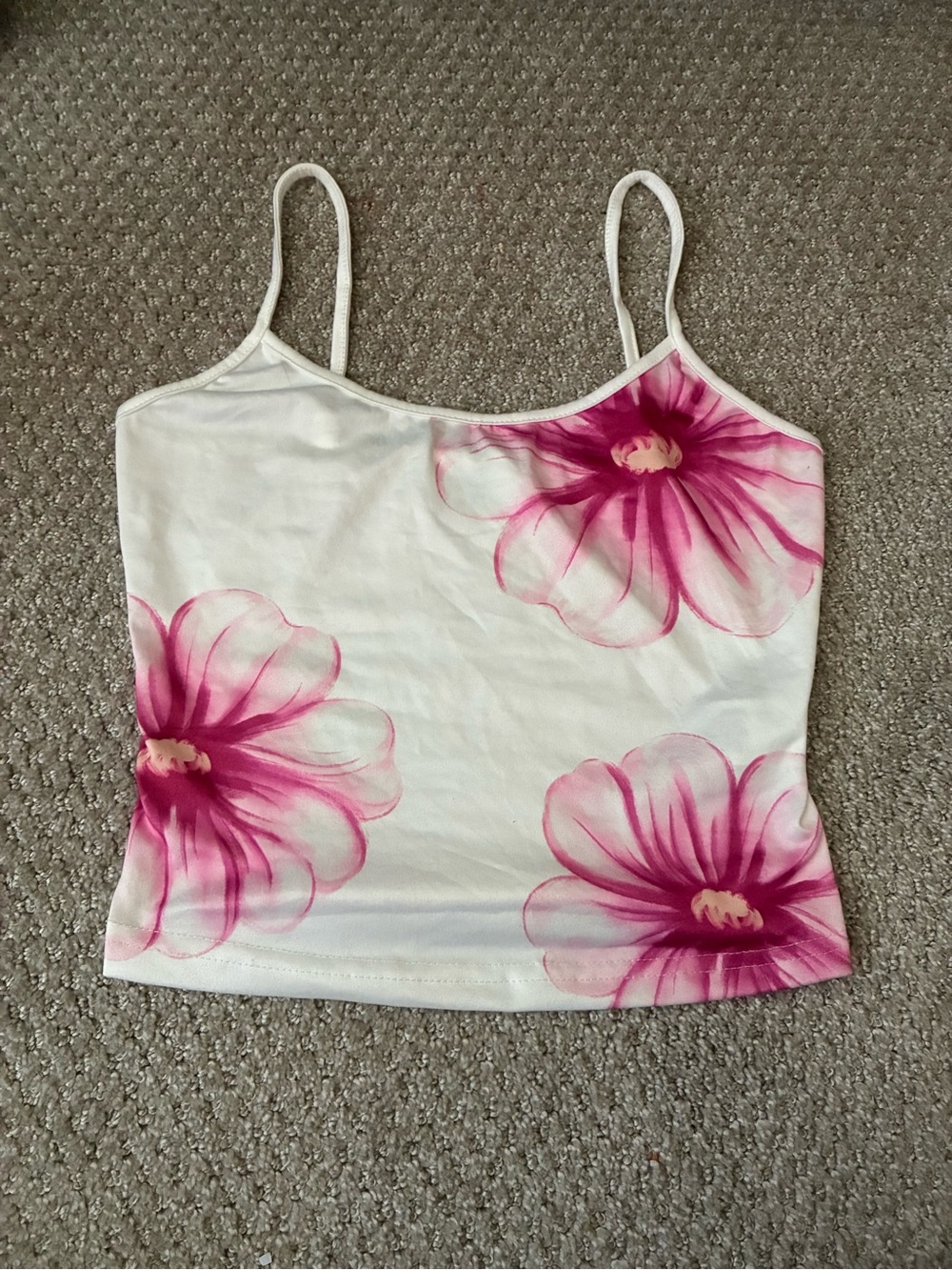 SHEIN White Cami Top with Pink Floral Print